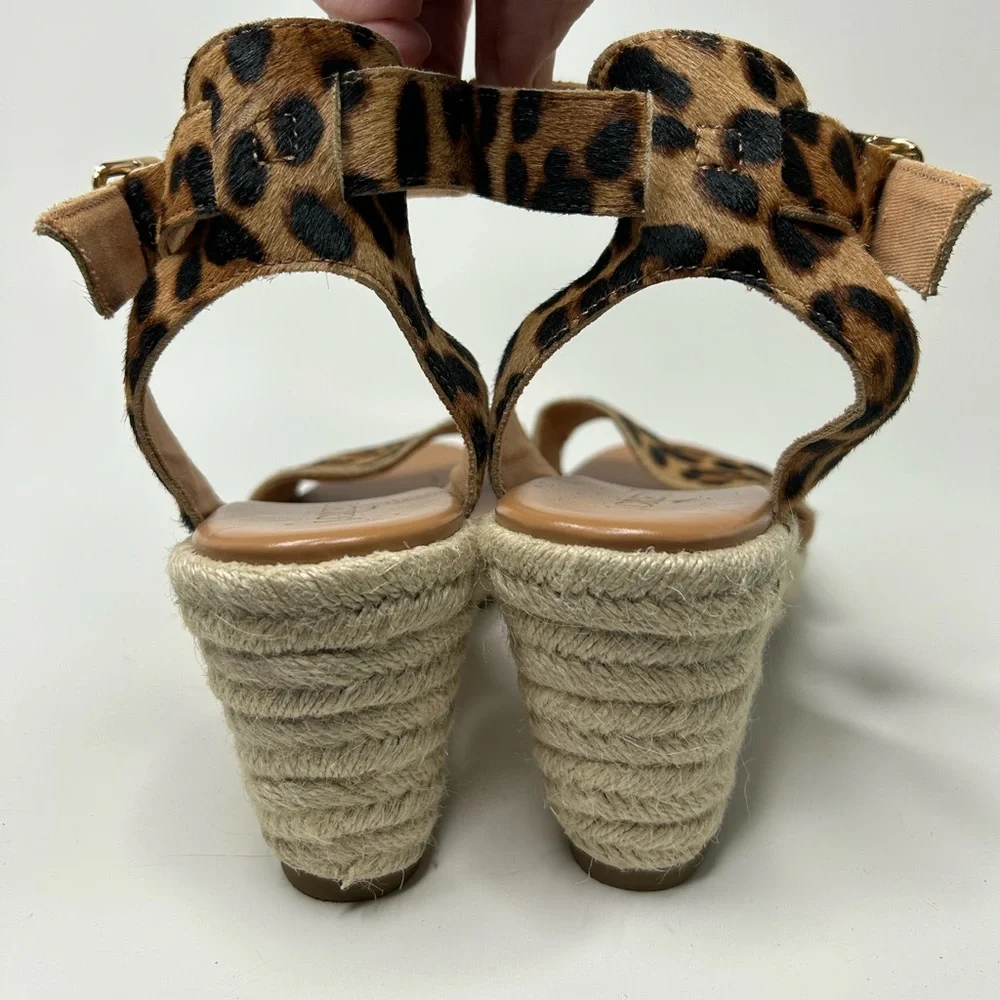 J.Crew Leopard Calf Hair Wedge Espadrille Open Toe Sandal Size 9